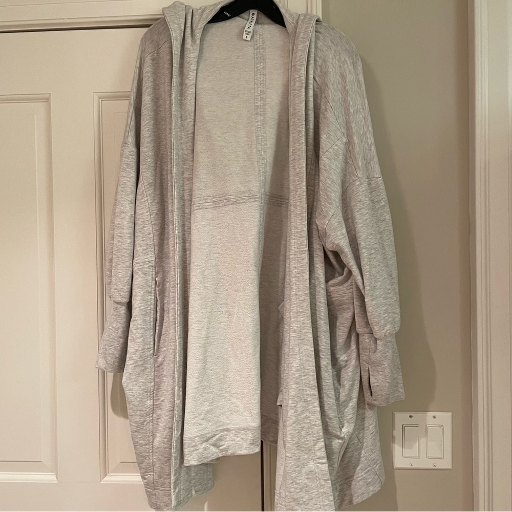 Athleta Light Gray Open-Front Hoodie Cardigan